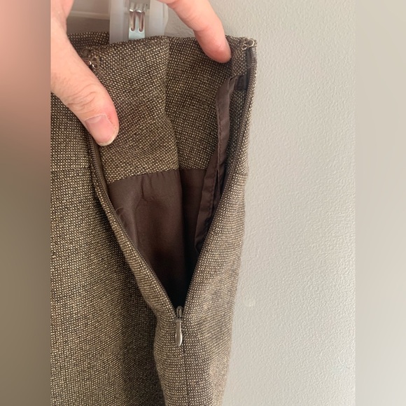 Antonio Melani Womens Mini Skirt 10 Brown Tweed Wool Blend Lined Side Zip Slit - Picture 4 of 10
